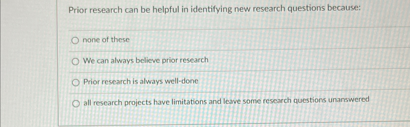 Solved Prior research can be helpful in identifying new | Chegg.com