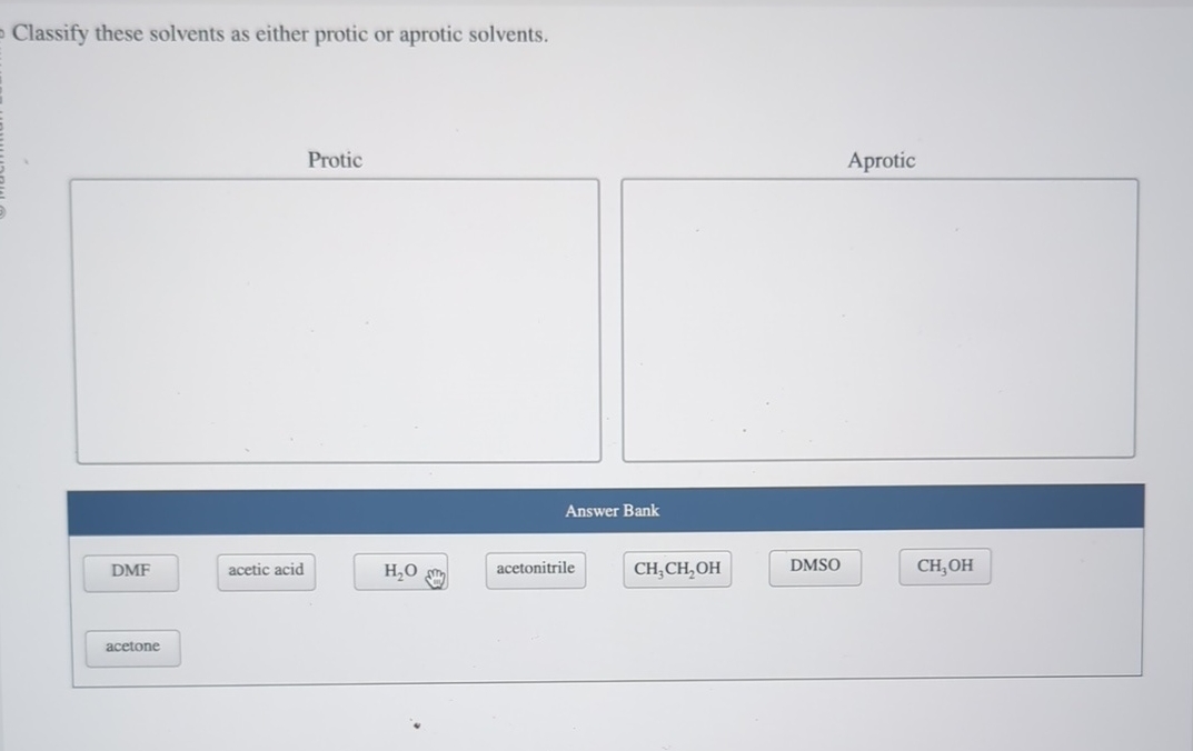 High Quality SOLUTION Classify these solvents as either protic or