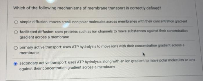 Solved Which of the following mechanisms of membrane | Chegg.com