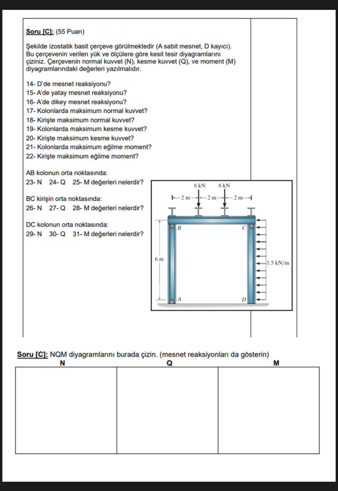 Solved Soru [C]: (55 ﻿Puan)Şekilde izostatik basit çerçeve | Chegg.com