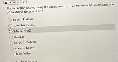 Solved ListenPlateau region located along the Pacific coast | Chegg.com