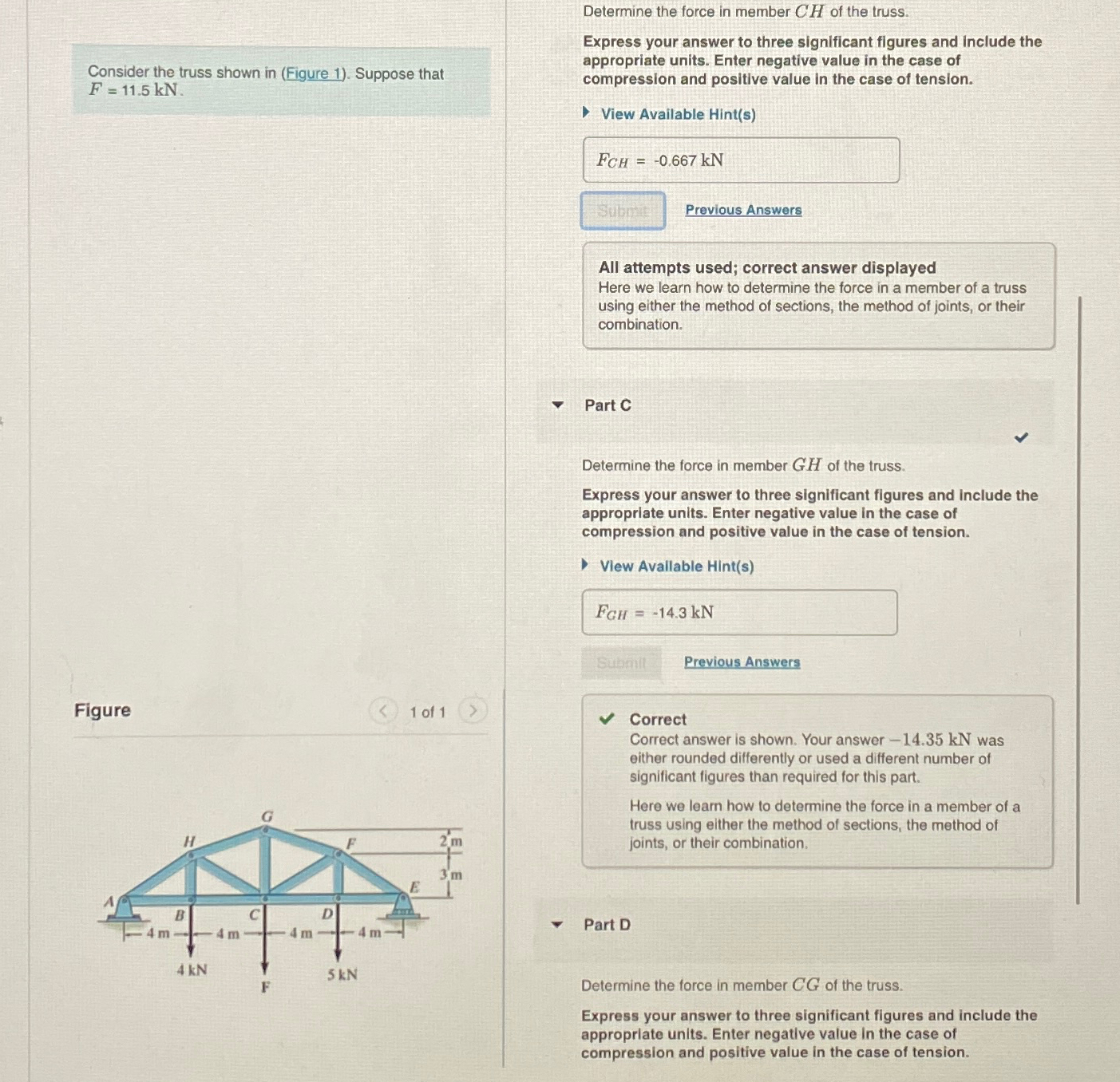 Solved Determine the force in member CH ﻿of the | Chegg.com