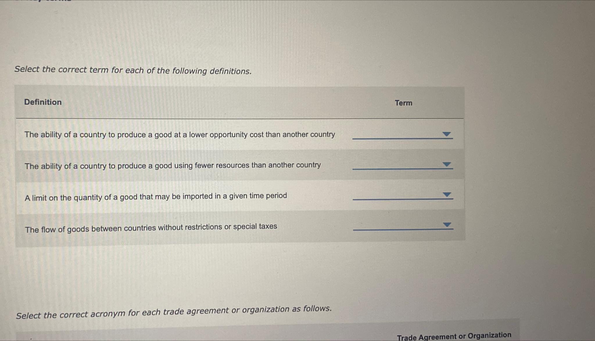 Solved Select the correct term for each of the following | Chegg.com