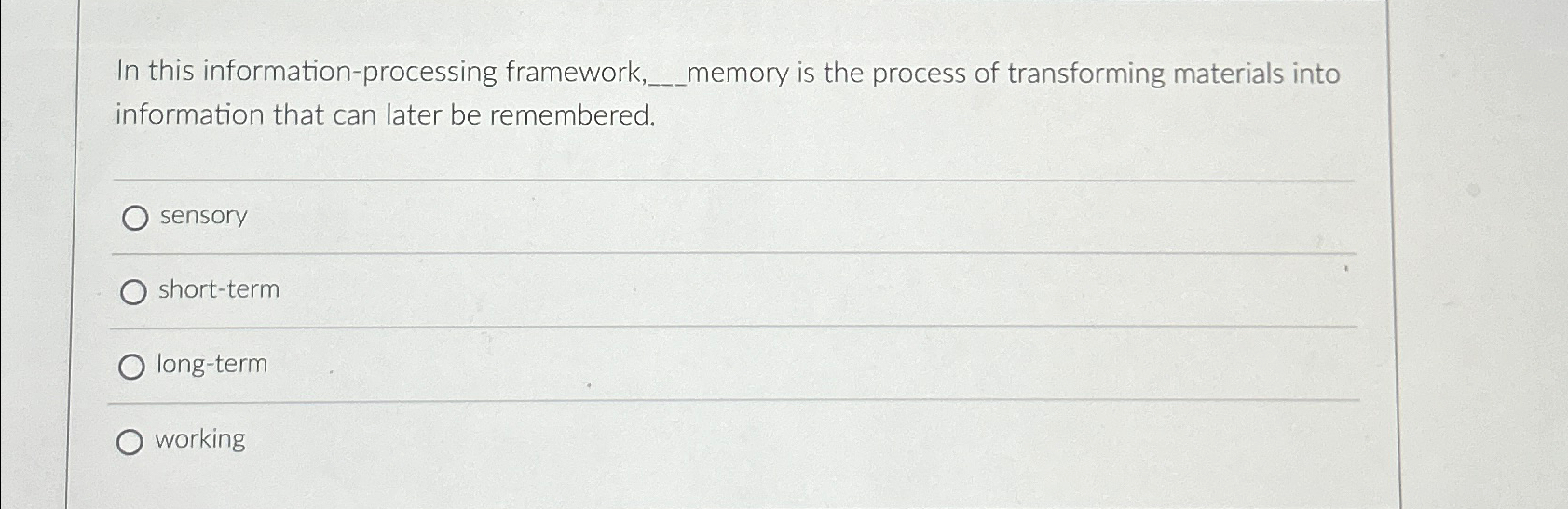 Solved In this information-processing framework, memory is | Chegg.com