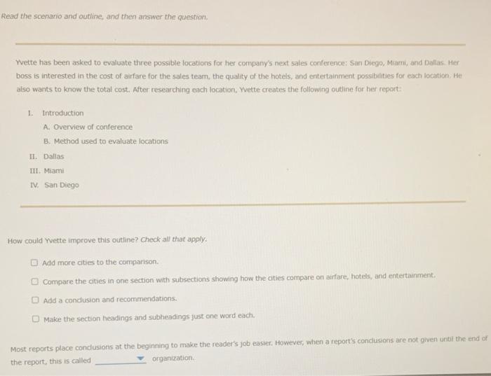 Solved Read the scenario and outline, and then answer the | Chegg.com