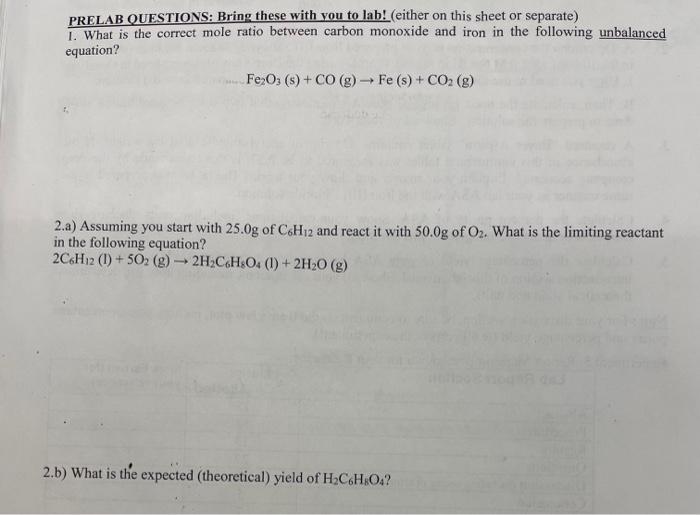 Solved PRELAB QUESTIONS: Bring these with you to lab! | Chegg.com