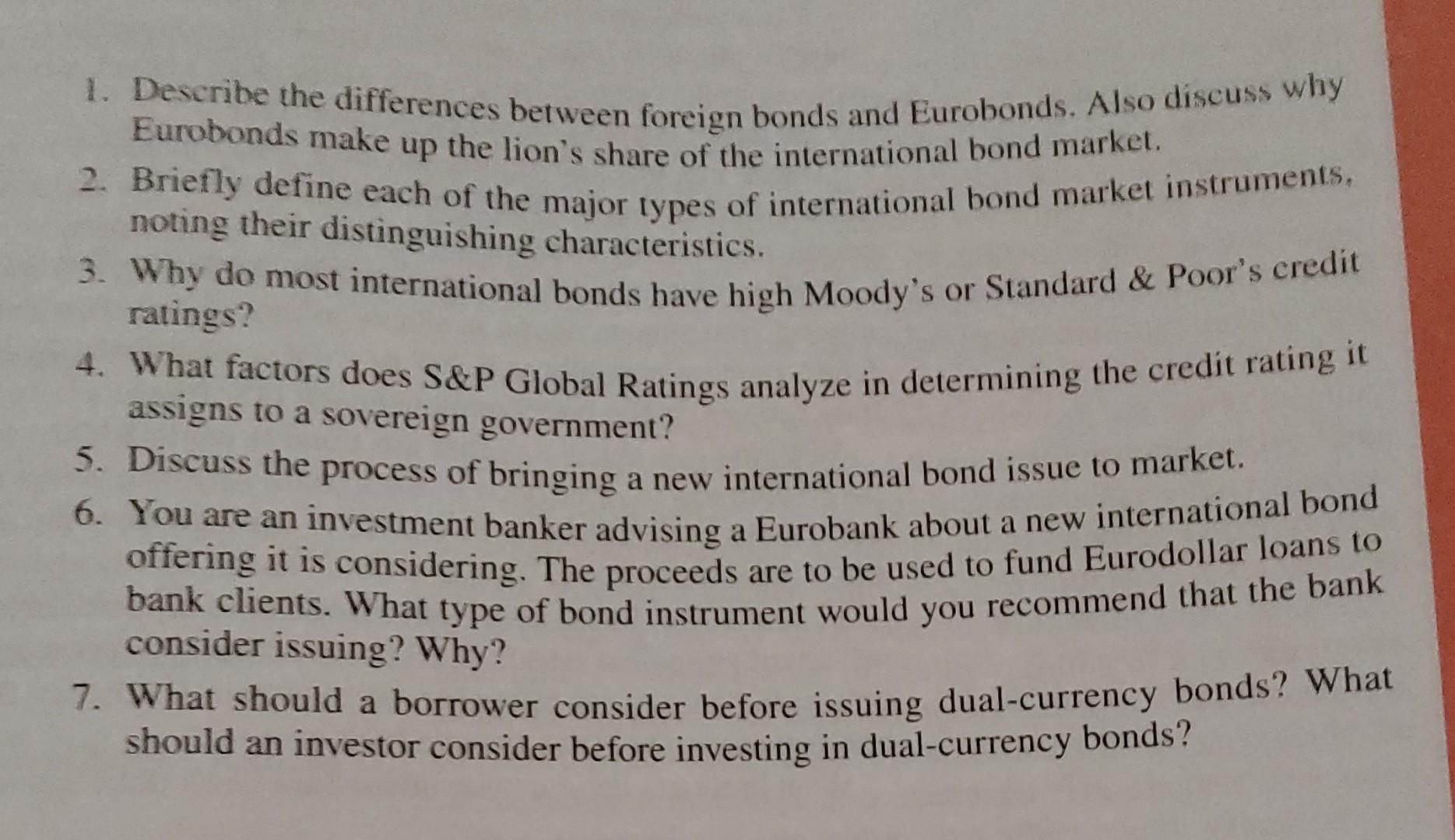 Solved] Classify the following bond issues into Eurobond or Foreign bond