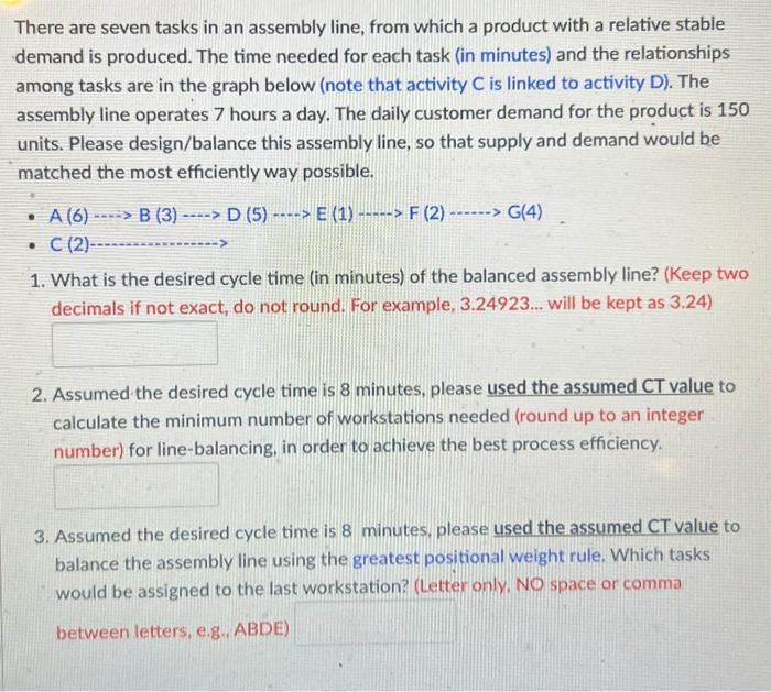 Solved There are seven tasks in an assembly line, from which | Chegg.com