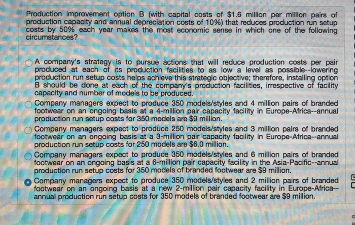 Solved Production Improvement Option B (with Capital Costs | Chegg.com