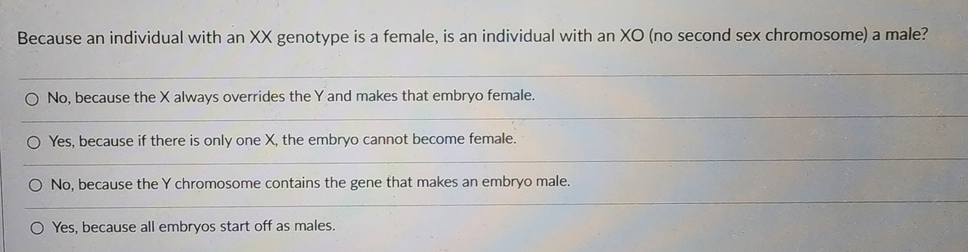 Solved Because an individual with an xx ﻿genotype is a | Chegg.com