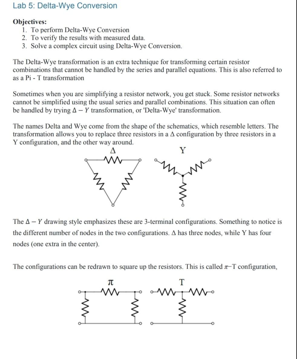 Solved Lab 5: Delta-Wye Conversion Objectives: 1. To perform | Chegg.com