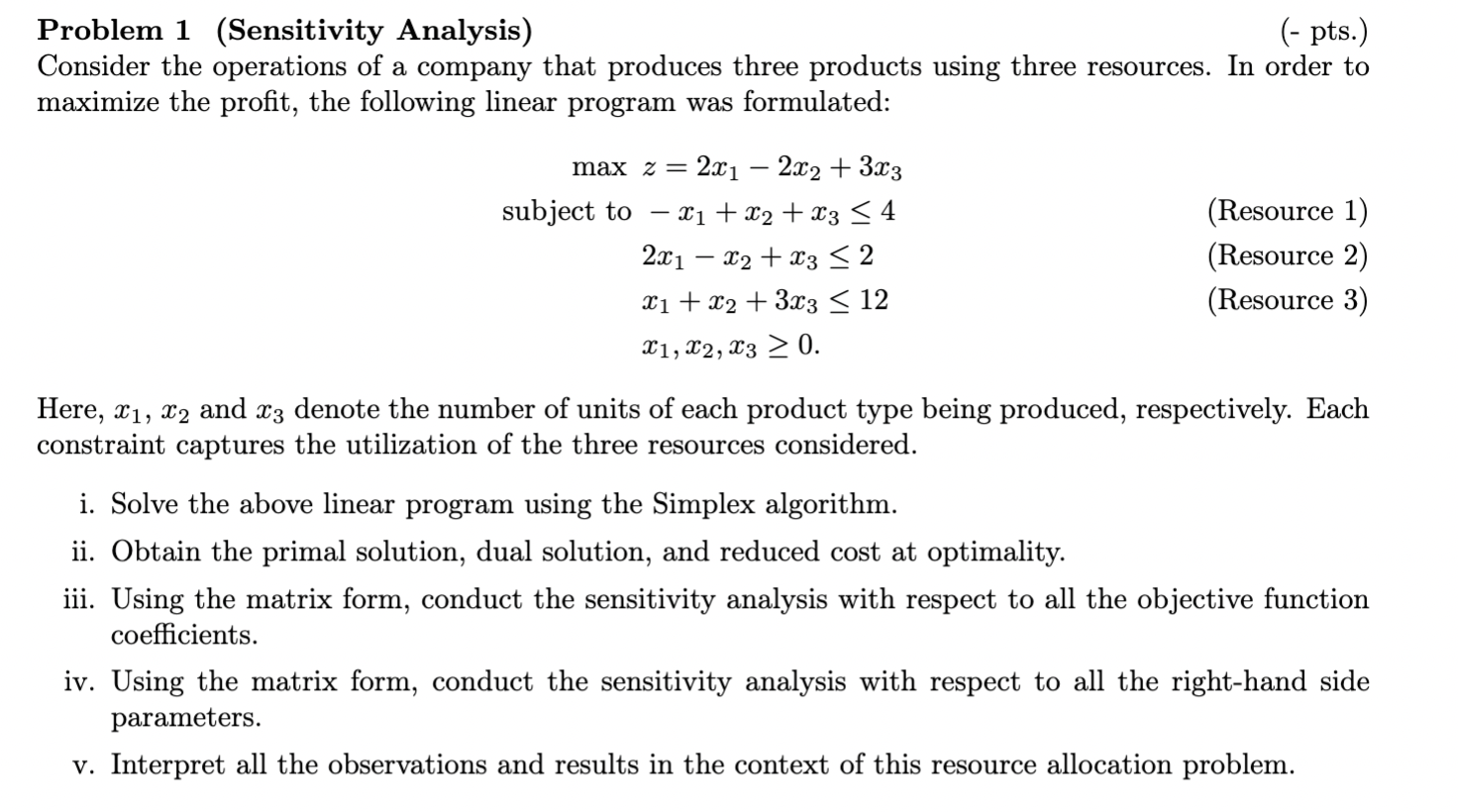 Solved Problem 1 (Sensitivity Analysis)Consider The | Chegg.com