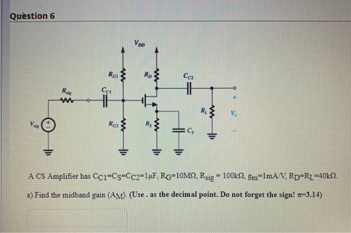 Solved 6 i In the CS amplifier shown in the figure above, | Chegg.com