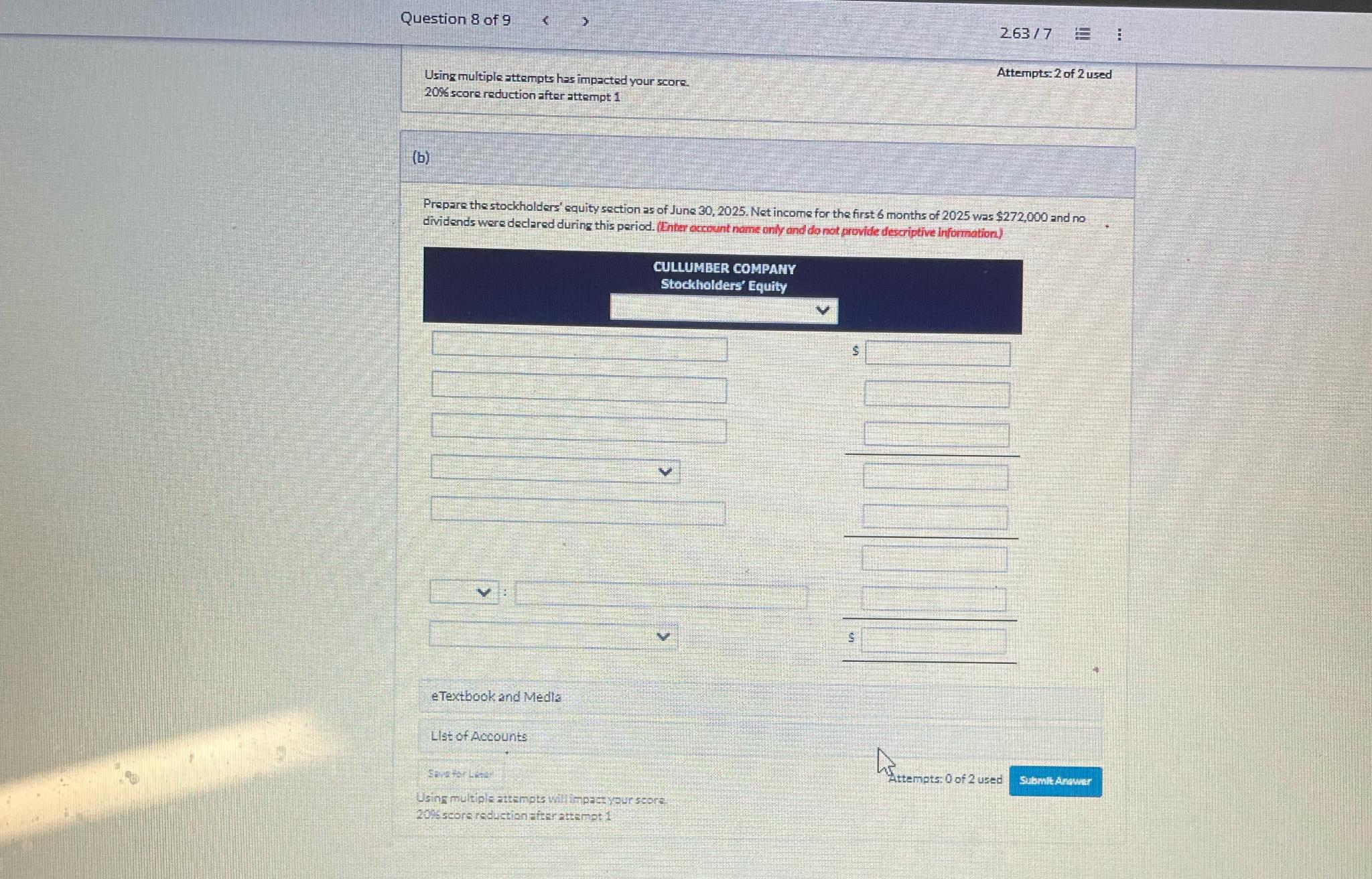 Question 8 of 9\\n(263)/(7)\\nUsinz multiple attempts | Chegg.com