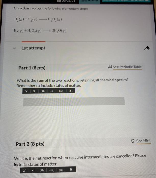 Solved A reaction involves the following elementary steps: | Chegg.com