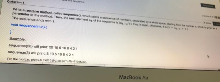 Solved Question 1 response Write a recusive method, called | Chegg.com