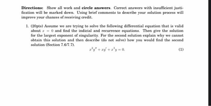 Solved Directions: Show all work and circle answers. Correct | Chegg.com