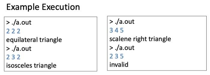 Solved Example Execution >./a.out 222 equilateral triangle | Chegg.com