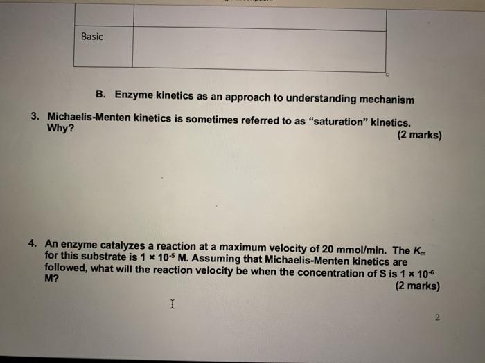 Solved Basic B. Enzyme Kinetics As An Approach To | Chegg.com