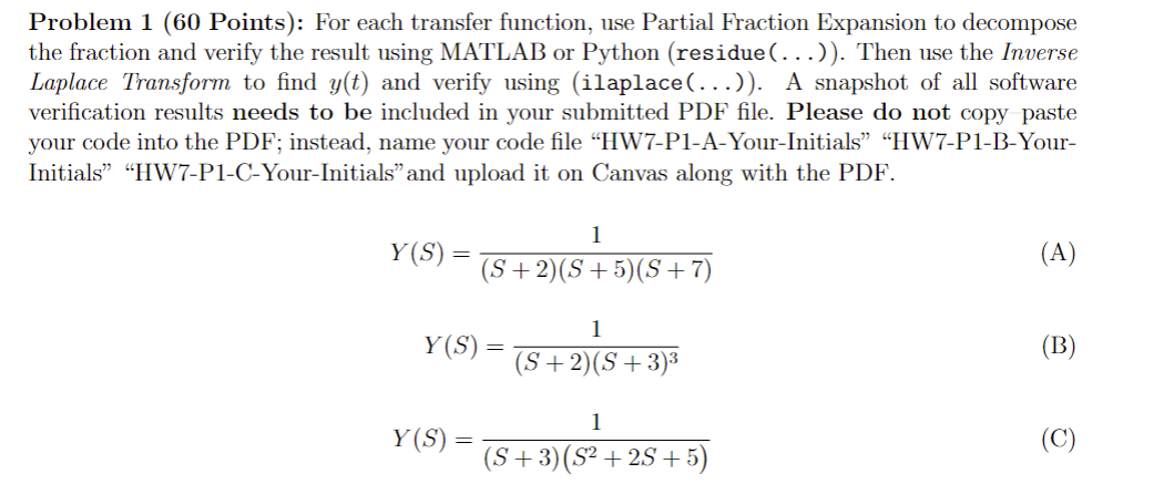 Solved Problem 1 (60 ﻿Points): For each transfer function, | Chegg.com