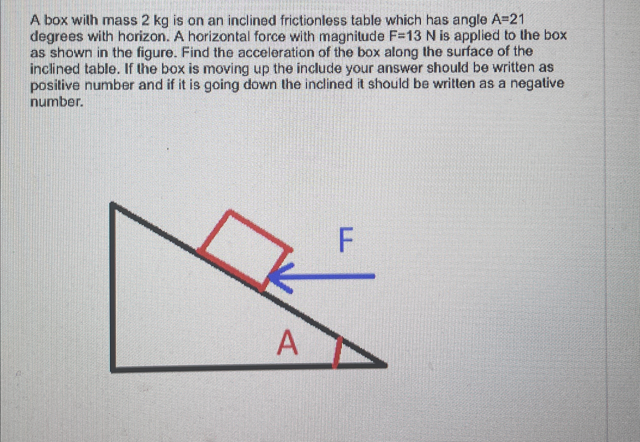 Solved A box with mass 2kg ﻿is on an inclined frictionless | Chegg.com
