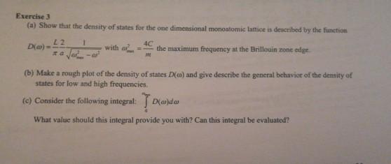 Solved Exercise (a) Show that the density of states for the | Chegg.com