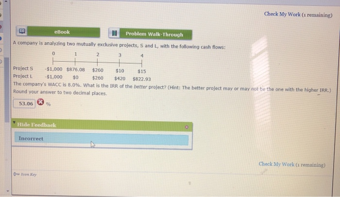 Solved Check My Work (1 remaining) eBook Problem | Chegg.com