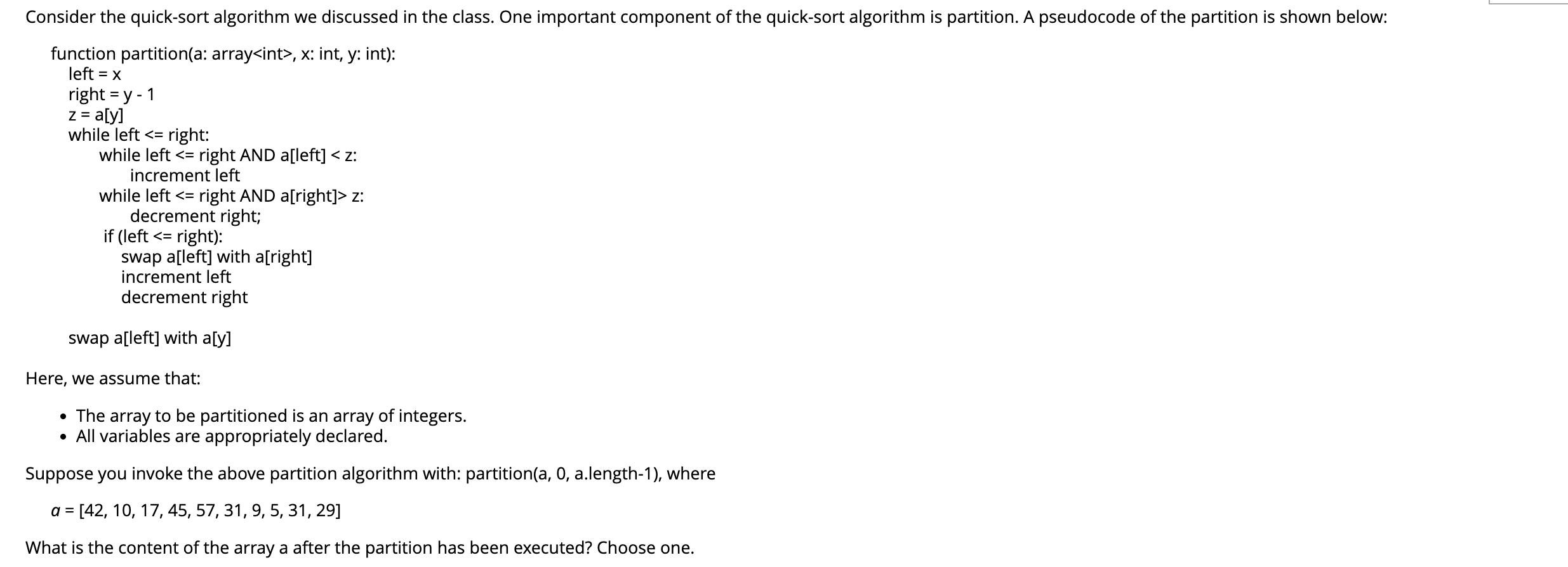 Solved Consider the quick-sort algorithm we discussed in the | Chegg.com