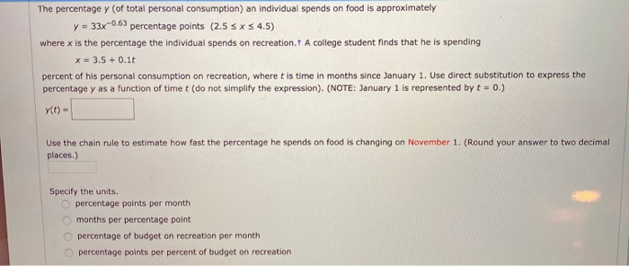 Solved The Percentage Y (of Total Personal Consumption) An | Chegg.com