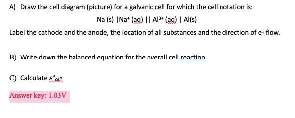 Solved A) Draw the cell diagram (picture) for a galvanic | Chegg.com