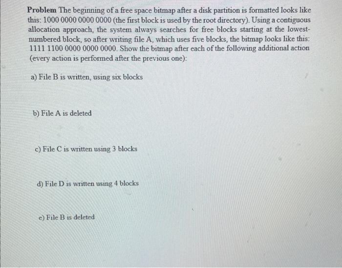 Solved Problem The beginning of a free space bitmap after a