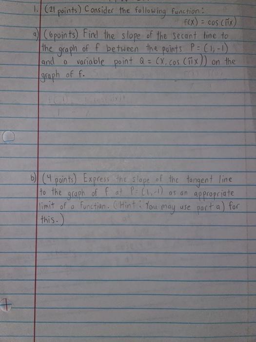 Solved 9 (21 points) Consider the following function f(x) = | Chegg.com