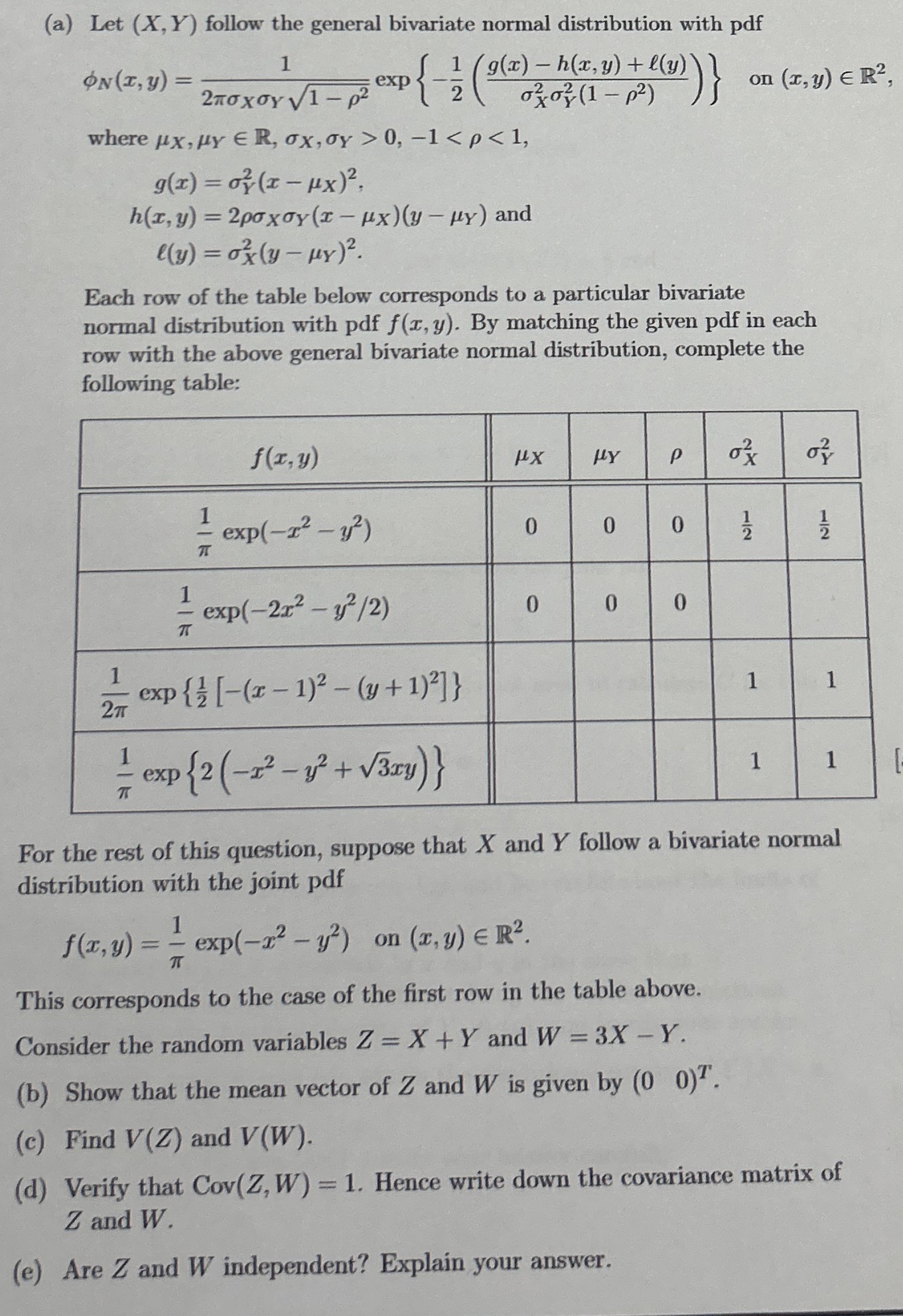 Solved (a) ﻿Let (x,Y) ﻿follow the general bivariate normal | Chegg.com