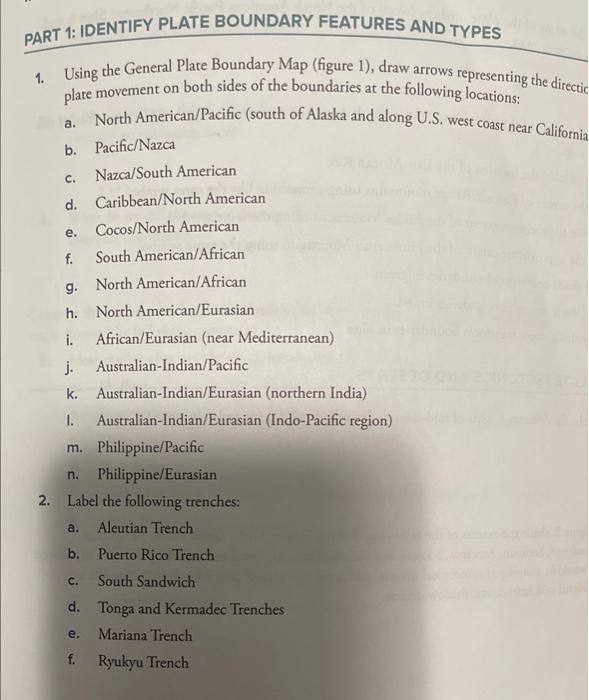 Solved 1. Using the General Plate Boundary Map (figure 1), | Chegg.com
