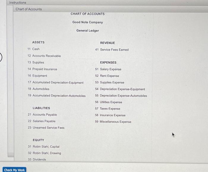 Solved Adjusting Entries Instructions Chart Of Accounts 