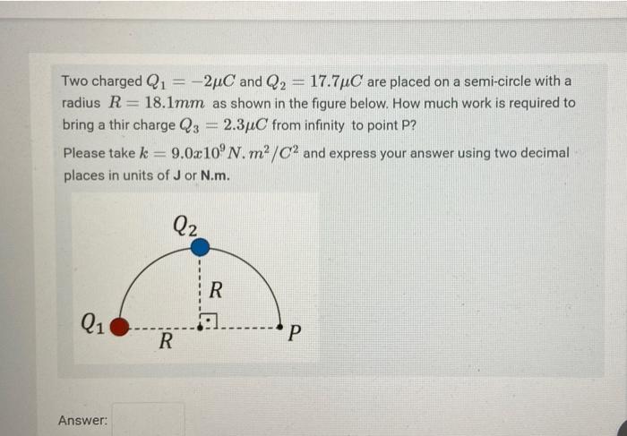Solved Two charged Q1 = -2C and Q2 = 17.7 C are placed on a | Chegg.com
