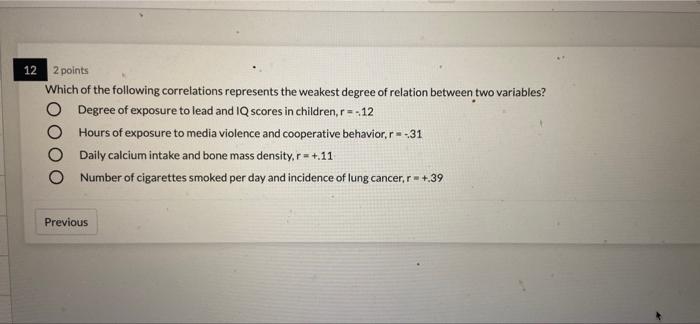 Solved 12 2 points Which of the following correlations | Chegg.com