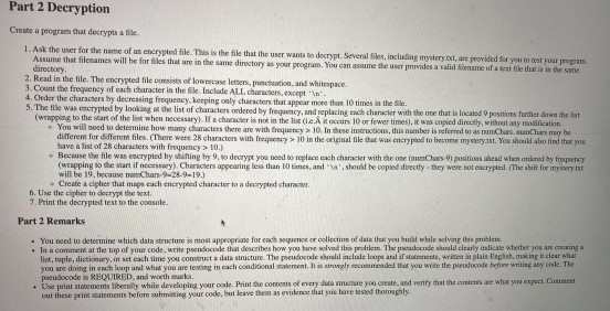 Part 2 Decryption Create a program that decrypts a | Chegg.com