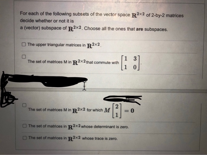 Solved For each of the following subsets of the vector space