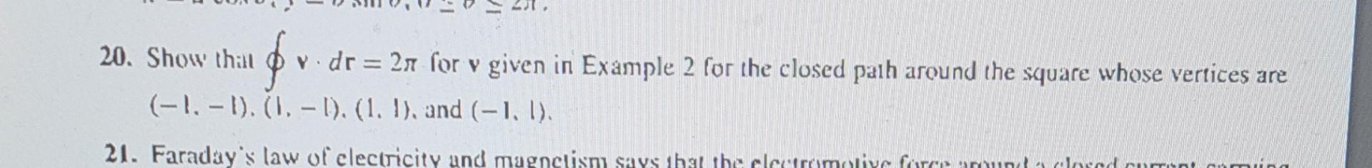 20. Show thill ∮v⋅dr=2π for v given in Example 2 for | Chegg.com