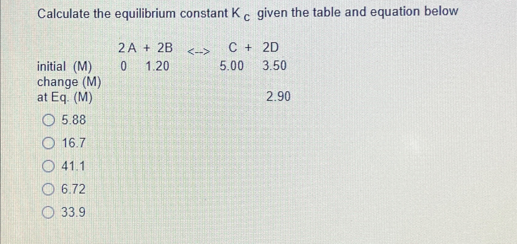 Calculate the equilibrium constant KC ﻿given the | Chegg.com