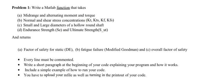 Solved Problem 1: Write A Matlab Function That Takes (a) | Chegg.com