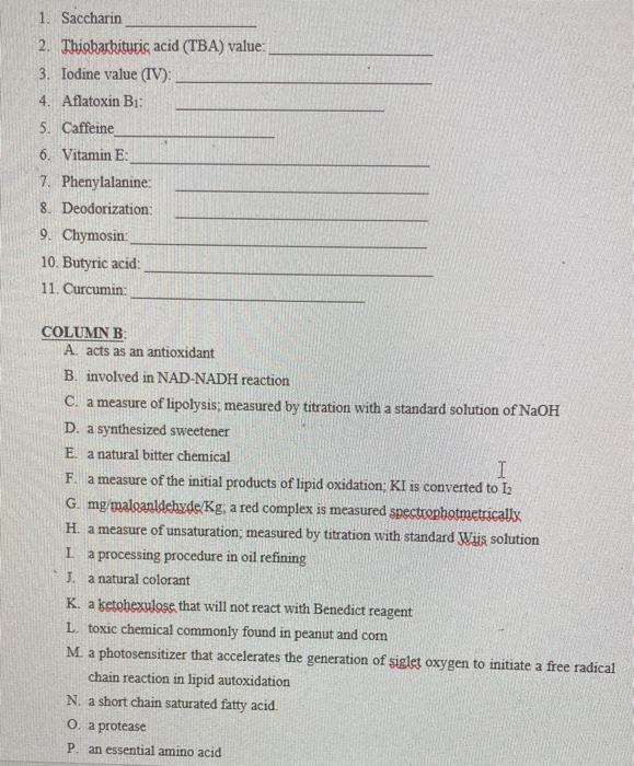 Solved 1. Saccharin 2. Thiobarbituric acid (TBA) value: 3. | Chegg.com