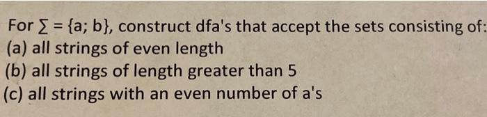 Solved For = {a; B), Construct Dfa's That Accept The Sets | Chegg.com