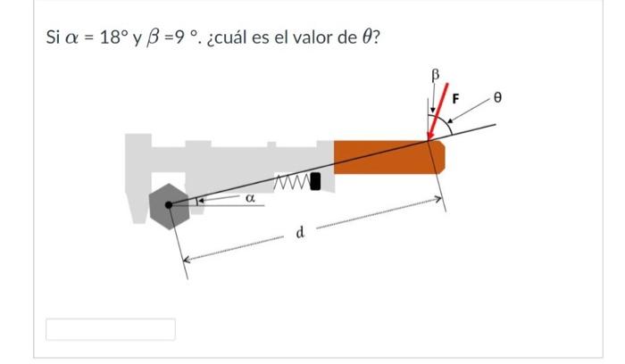 Si \( \alpha=18^{\circ} \) y \( \beta=9^{\circ} \). ¿cuál es el valor de \( \theta \) ?