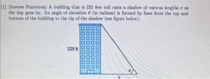 Solved 1) (Inverse Functions) A building that is 225 feet | Chegg.com