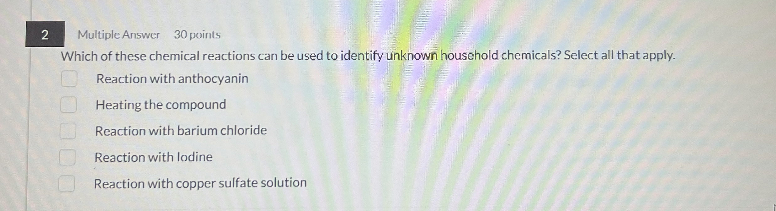 Solved 2 ﻿Multiple Answer 30 ﻿pointsWhich of these chemical | Chegg.com
