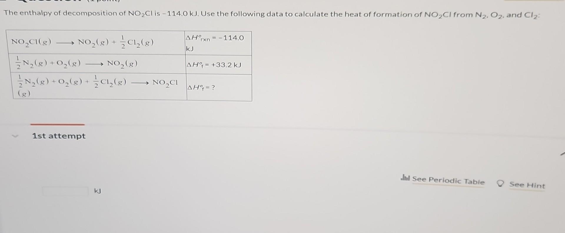 Solved The enthalpy of decomposition of NO2Cl is −114.0 kJ. | Chegg.com