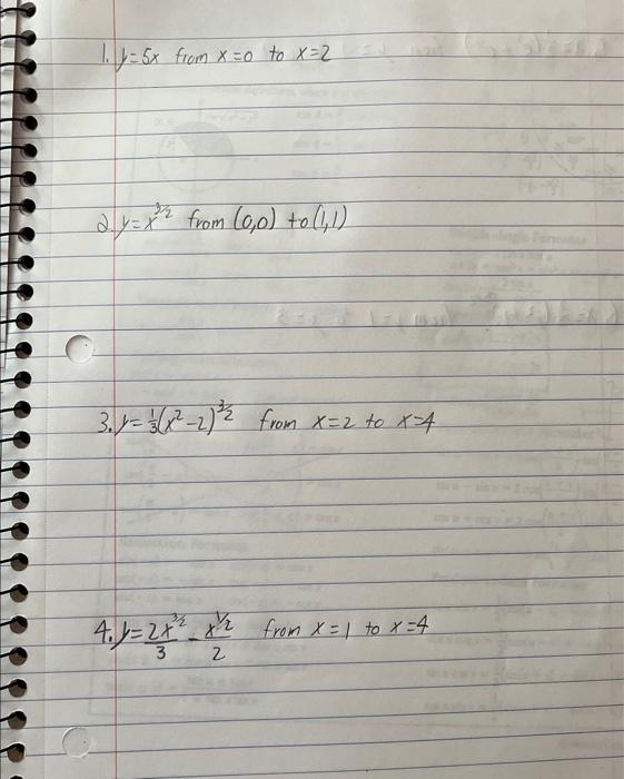 Solved 1. y=5x from x=0 to x=2 ∂y=x3/2 from (0,0) to (1,1)