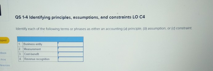 Solved QS 1-4 Identifying Principles, Assumptions, And | Chegg.com